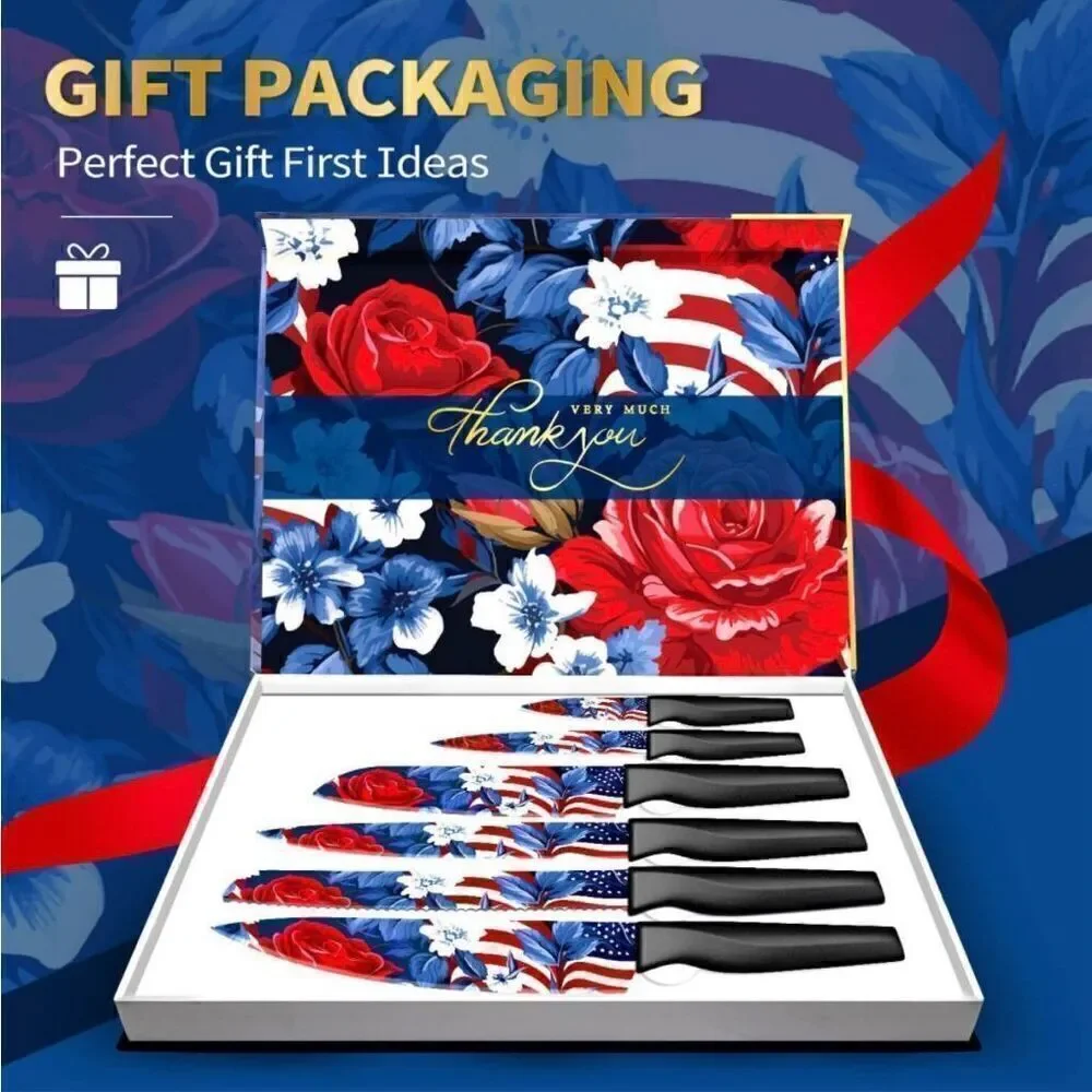 Patriotic Knife Set 6 Piece Kitchen Knife Set German Stainless Steel Unique Gift